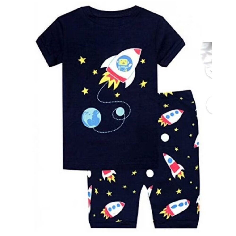 Elowel Boys Short Space Rocket Pajama Set
